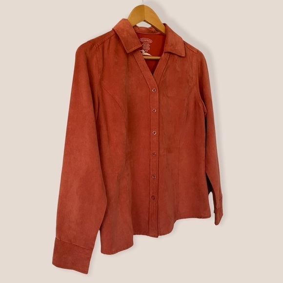 NORTHERN Reflections Burnt Orange Suede-Like Button Down Shirt - Picture 2 of 8